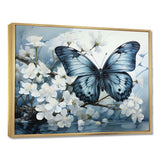 Blue White Butterfly Reflection - Animals Canvas Wall Art