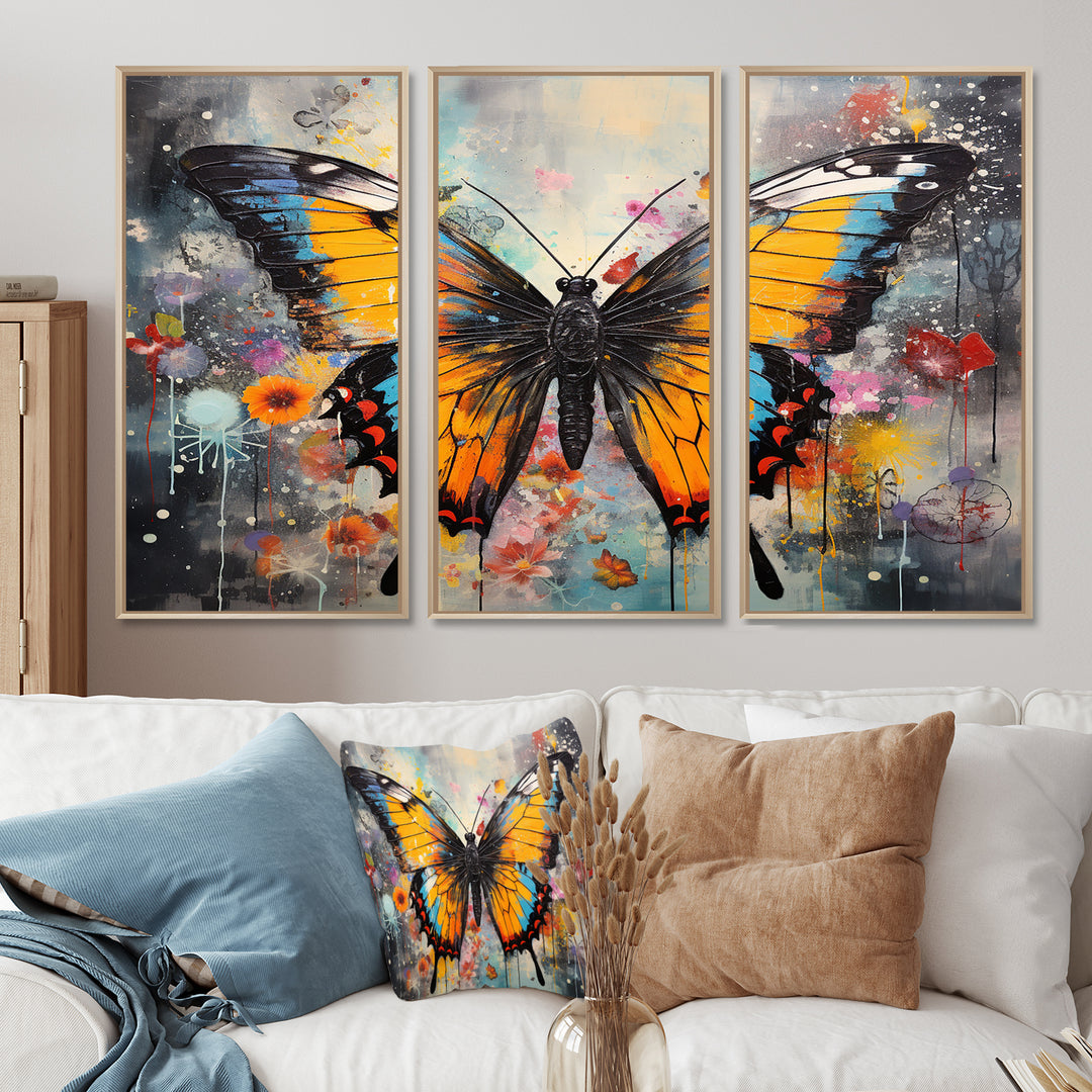 Orange Teal Butterfly Dancing Colors - Multi-Panels
