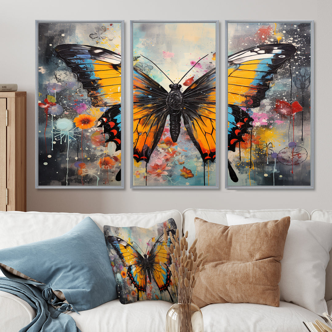 Orange Teal Butterfly Dancing Colors - Multi-Panels