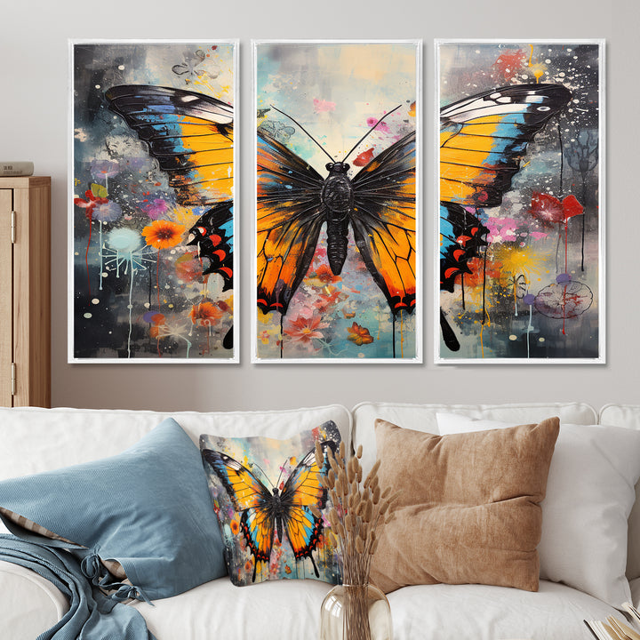 Orange Teal Butterfly Dancing Colors - Multi-Panels