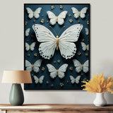 White Black Butterfly Fluttering Wings Butterflies - Butterfly Framed Canvas Art