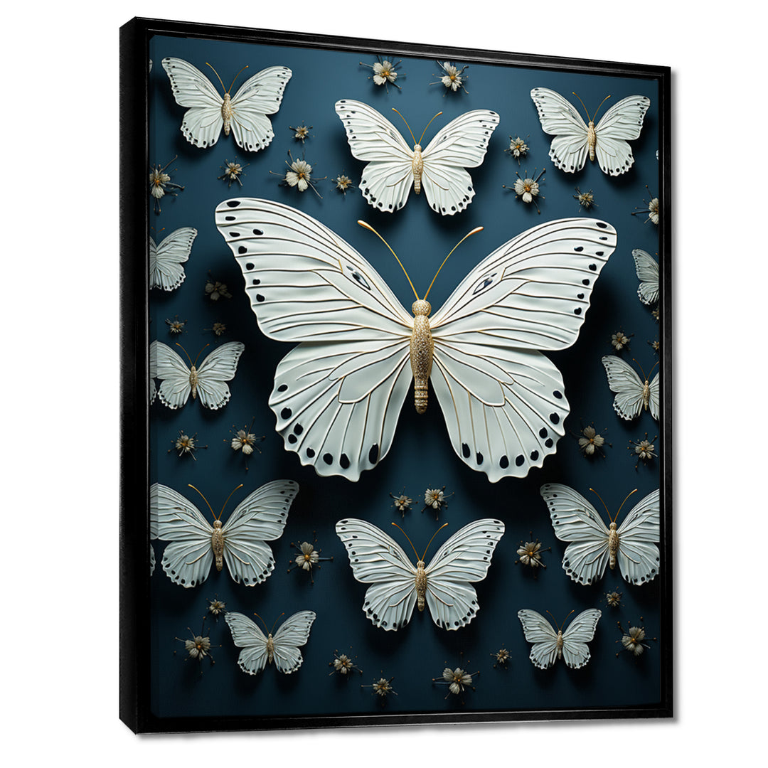 White Black Butterfly Fluttering Wings Butterflies - Butterfly Framed Canvas Art