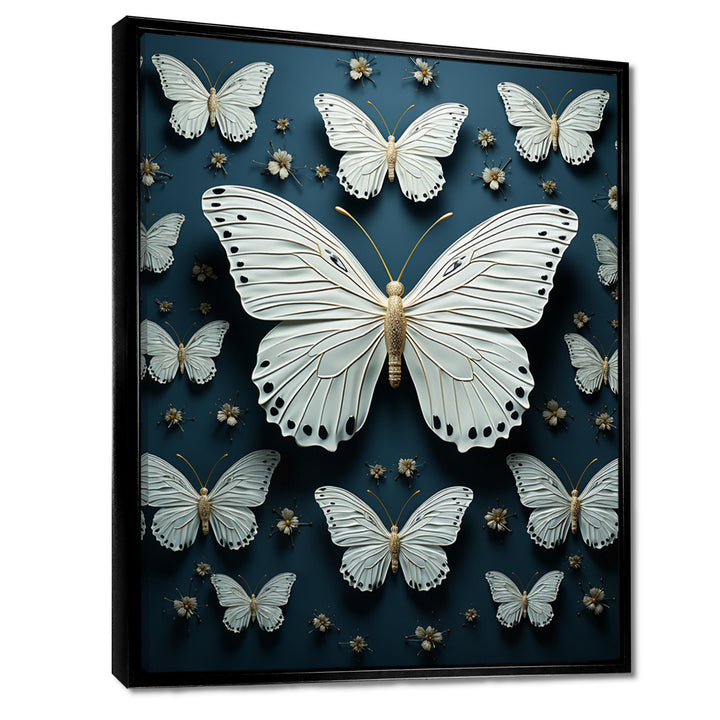 White Black Butterfly Fluttering Wings Butterflies - Butterfly Framed Canvas Art