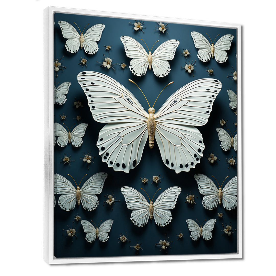 White Black Butterfly Fluttering Wings Butterflies - Butterfly Framed Canvas Art