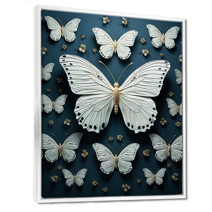 White Black Butterfly Fluttering Wings Butterflies - Butterfly Framed Canvas Art