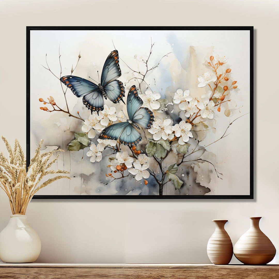 Blue White Butterfly Glimpse Of Serendipity - Animals Canvas Wall Art