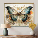 Teal Beige Butterfly Intricate Patterns - Animals Canvas Wall Art