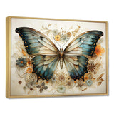 Teal Beige Butterfly Intricate Patterns - Animals Canvas Wall Art