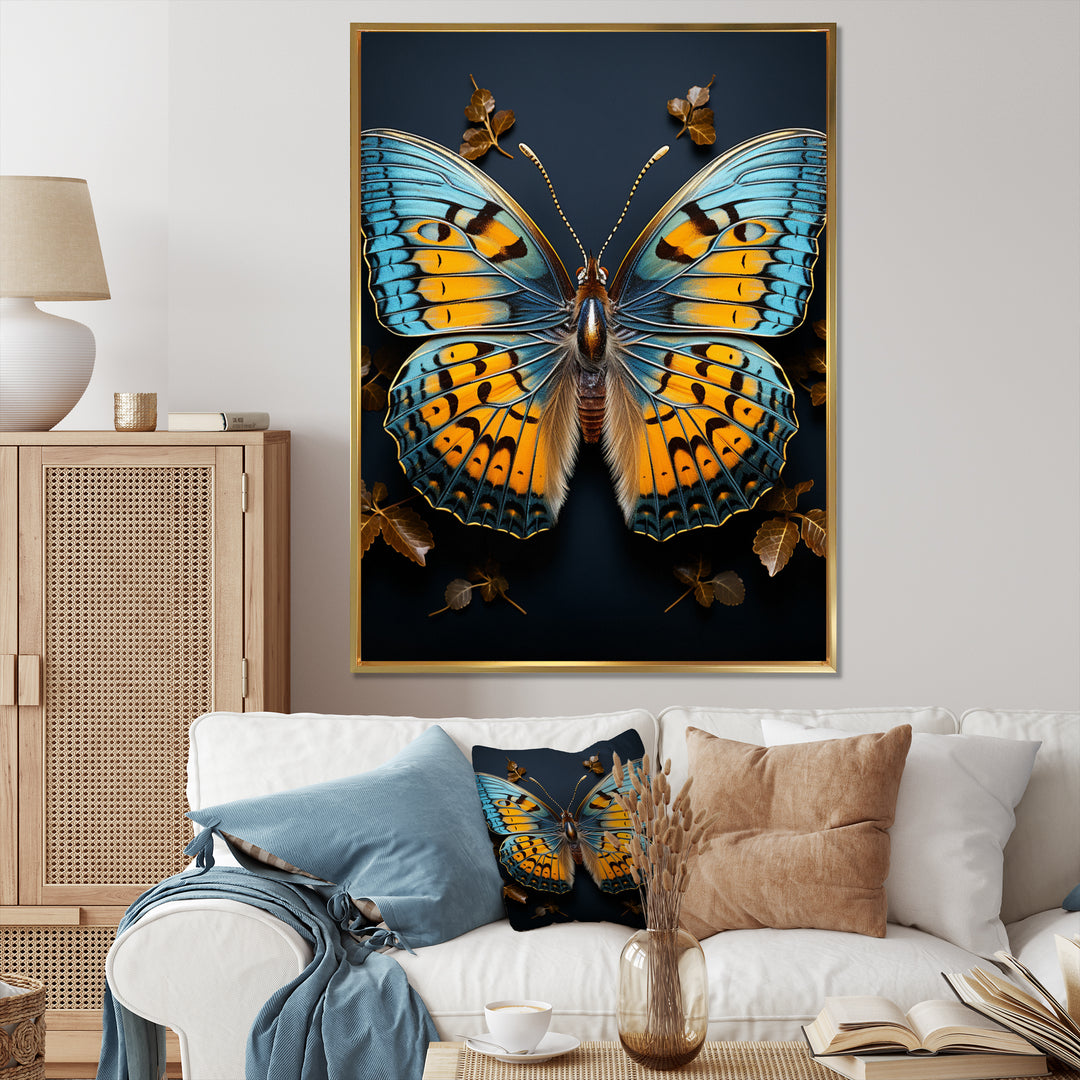 Teal Yellow Butterfly Animal - Butterfly Living Room Wall Art
