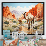 Camel Desert Wanderer Geometric - Green Camel Wall Art