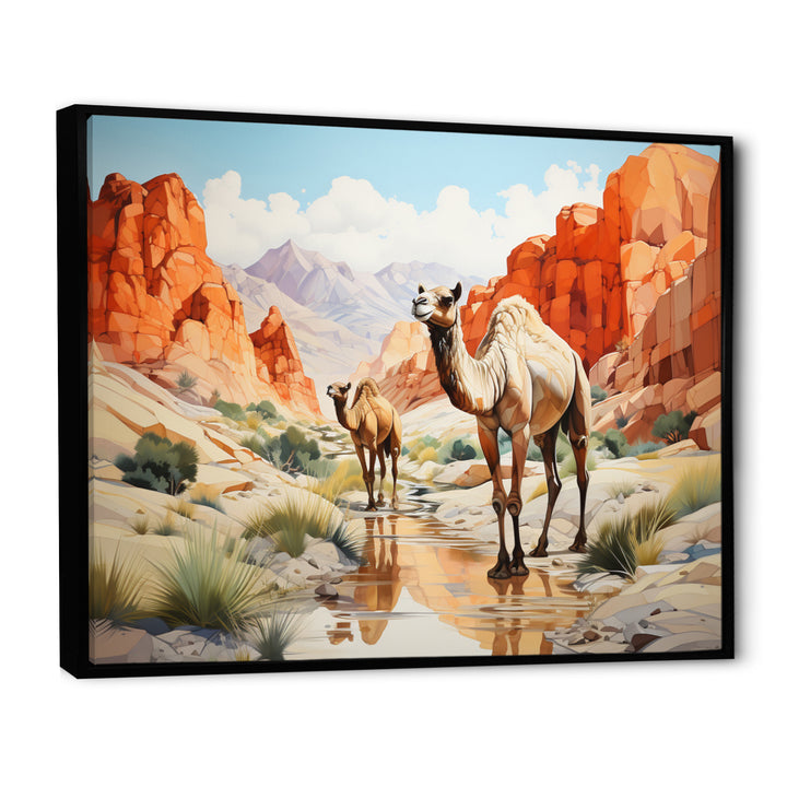 Camel Desert Wanderer Geometric - Green Camel Wall Art