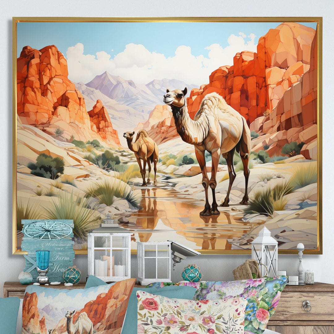 Camel Desert Wanderer Geometric - Green Camel Wall Art