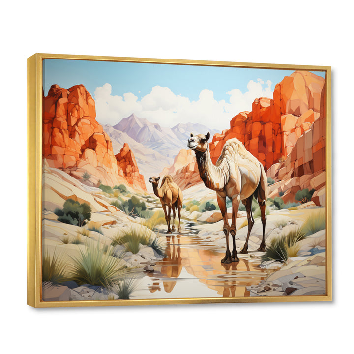 Camel Desert Wanderer Geometric - Green Camel Wall Art