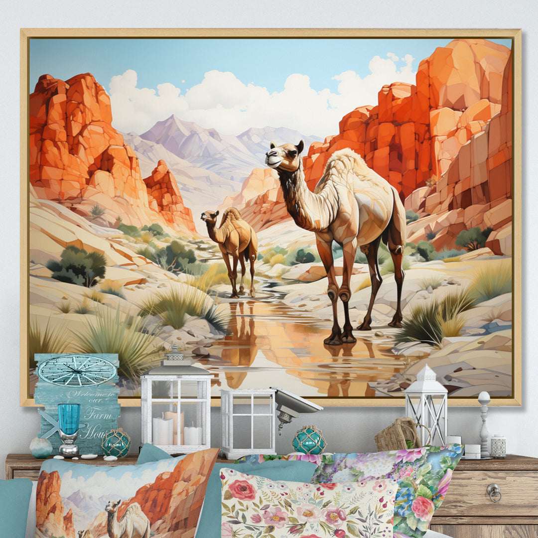 Camel Desert Wanderer Geometric - Green Camel Wall Art