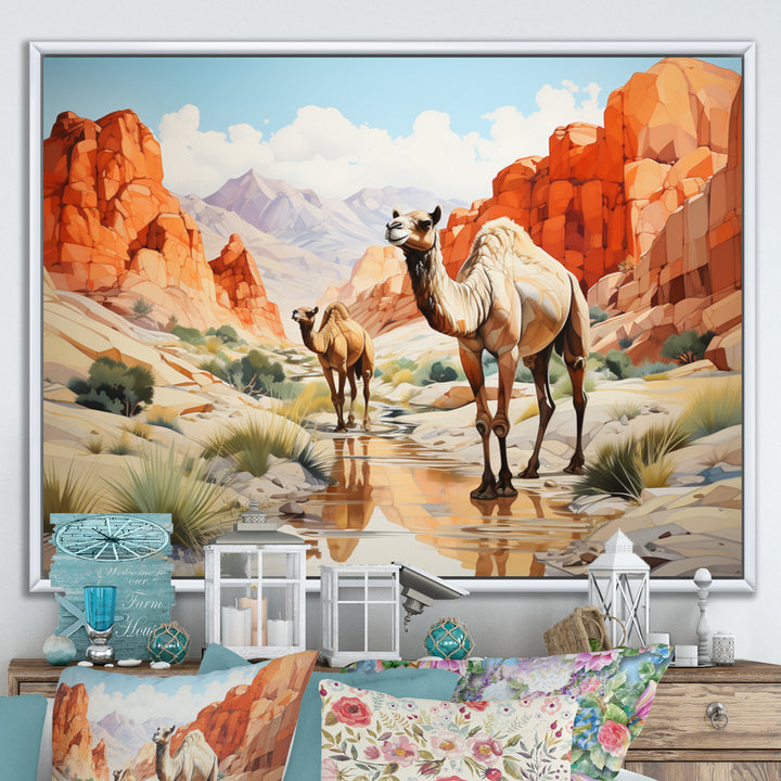 Camel Desert Wanderer Geometric - Green Camel Wall Art