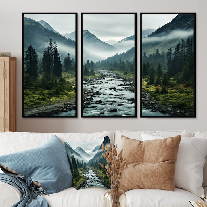 Canada Misty Mountains - 3-Piece Canvas Wall Art
