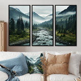 Canada Misty Mountains - 3-Piece Canvas Wall Art