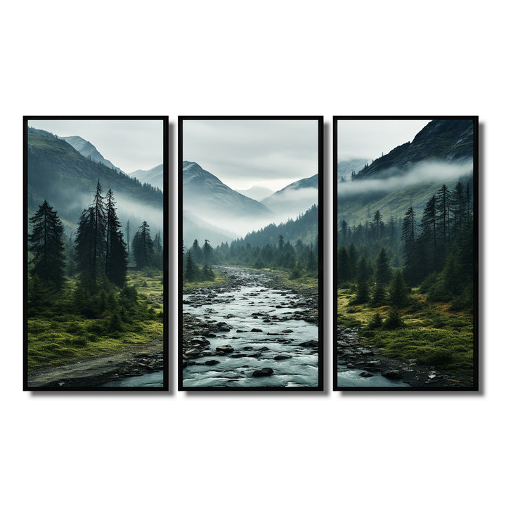 Canada Misty Mountains - 3-Piece Canvas Wall Art
