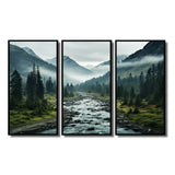 Canada Misty Mountains - 3-Piece Canvas Wall Art