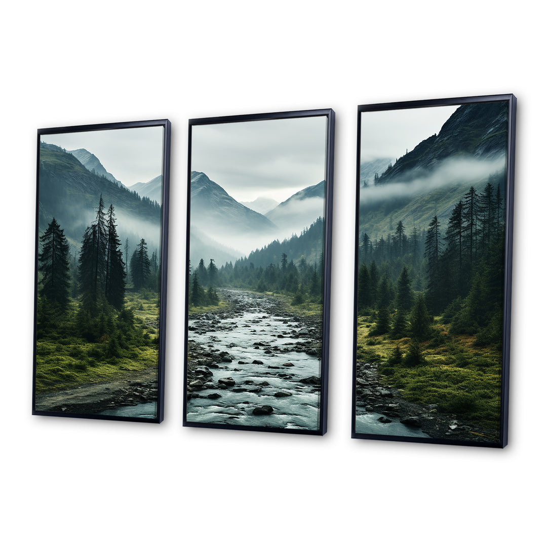 Canada Misty Mountains - 3-Piece Canvas Wall Art