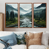Canada Misty Mountains - 3-Piece Canvas Wall Art