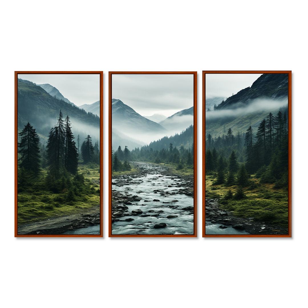 Canada Misty Mountains - 3-Piece Canvas Wall Art