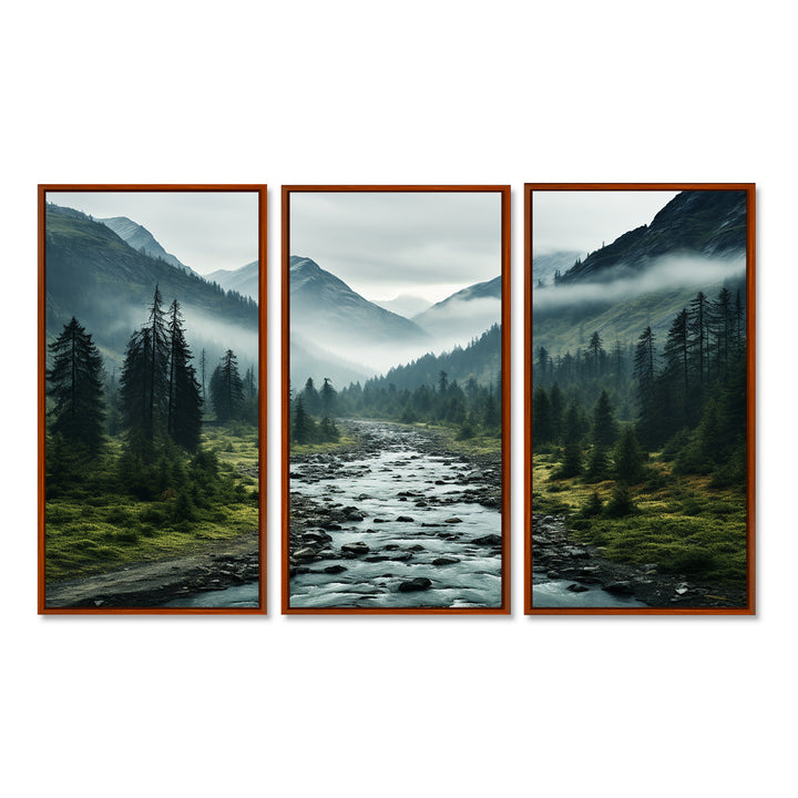 Canada Misty Mountains - 3-Piece Canvas Wall Art