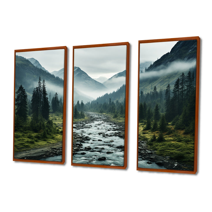 Canada Misty Mountains - 3-Piece Canvas Wall Art