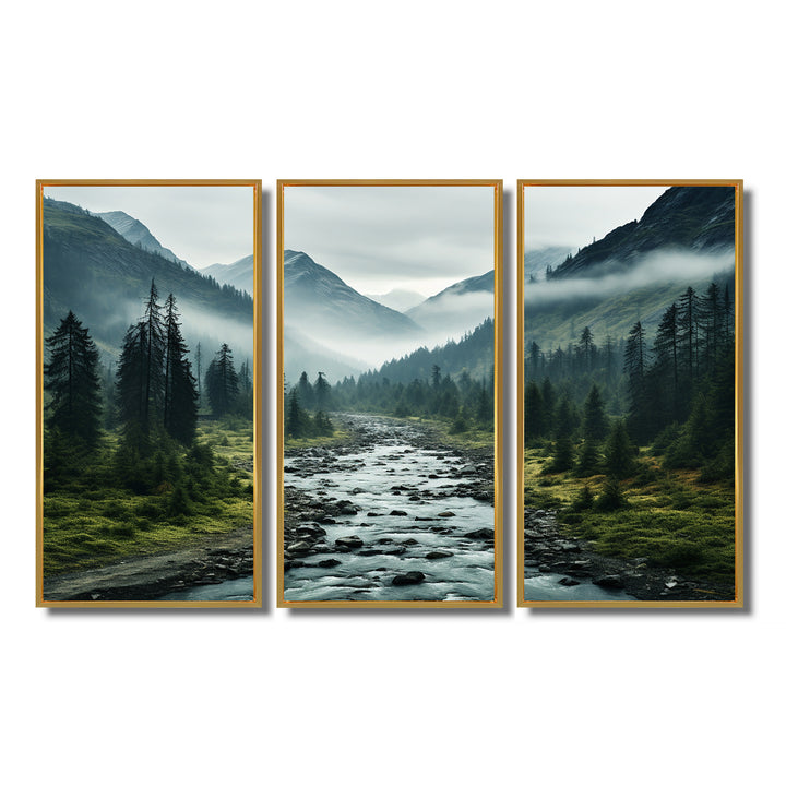 Canada Misty Mountains - 3-Piece Canvas Wall Art