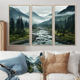 Canada Misty Mountains - 3-Piece Canvas Wall Art