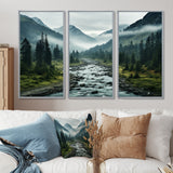 Canada Misty Mountains - 3-Piece Canvas Wall Art
