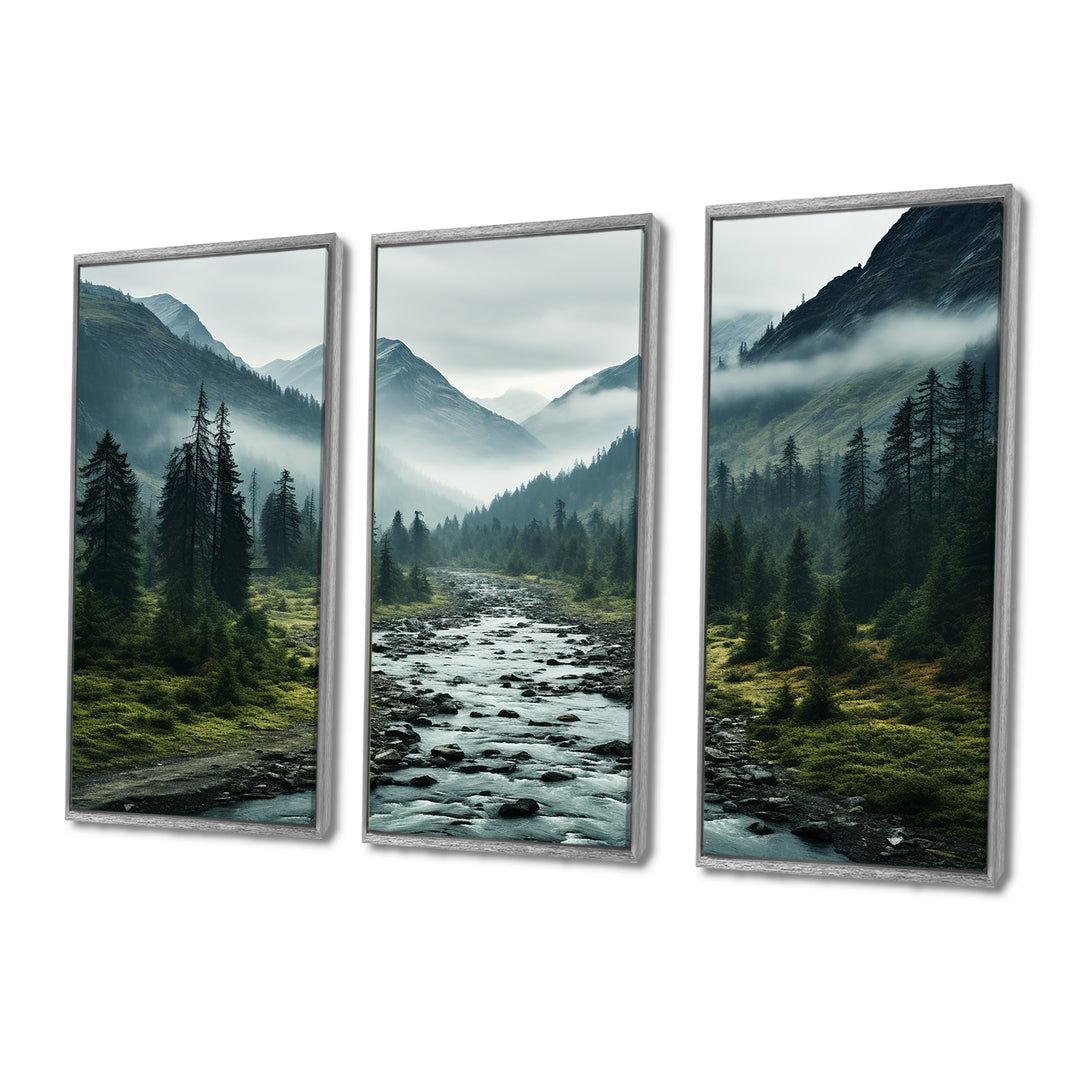 Canada Misty Mountains - 3-Piece Canvas Wall Art