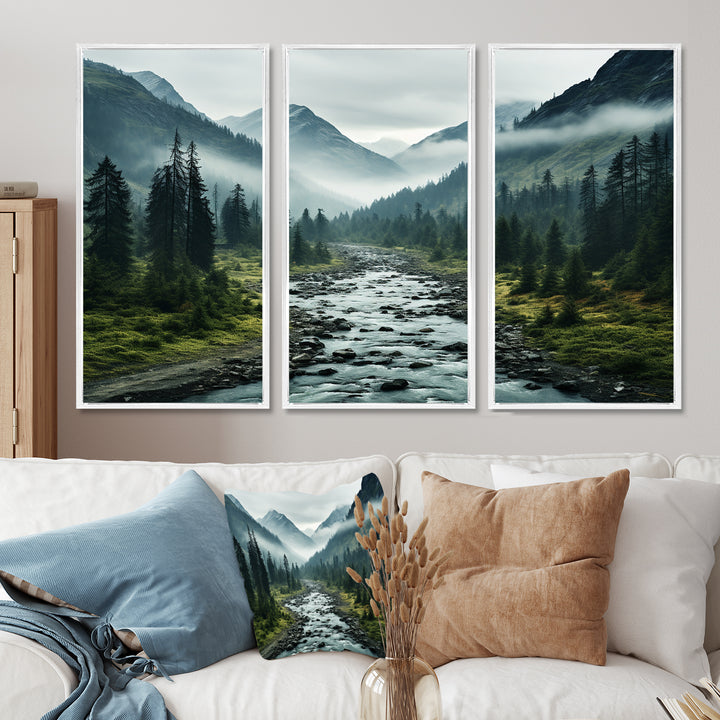 Canada Misty Mountains - 3-Piece Canvas Wall Art
