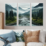Canada Misty Mountains - 3-Piece Canvas Wall Art