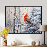 Canada Red Cardinal Bird Winter Wonderland I - Landscapes Canvas Wall Art