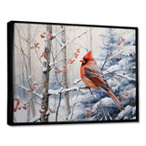 Canada Red Cardinal Bird Winter Wonderland I - Landscapes Canvas Wall Art