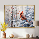 Canada Red Cardinal Bird Winter Wonderland I - Landscapes Canvas Wall Art