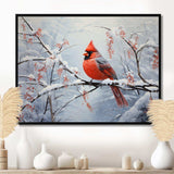 Canada Red Cardinal Bird Winter Wonderland IV - Landscapes Canvas Wall Art