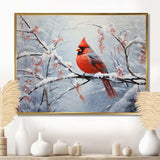 Canada Red Cardinal Bird Winter Wonderland IV - Landscapes Canvas Wall Art