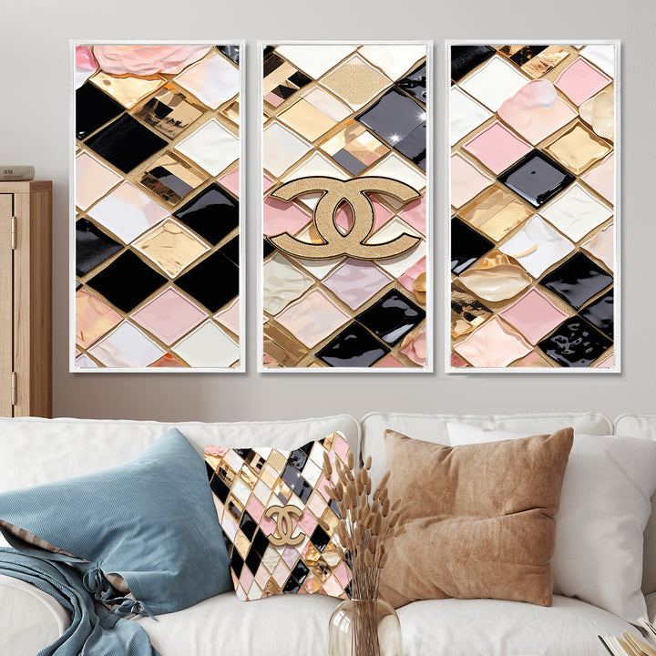 Fashion Geometric Glam Pattern - 3-Piece Canvas Wall Art