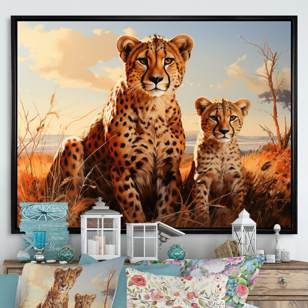 Cheetah Family In Africa - Orange Cheetah Wall Art