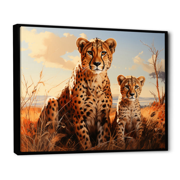 Cheetah Family In Africa - Orange Cheetah Wall Art