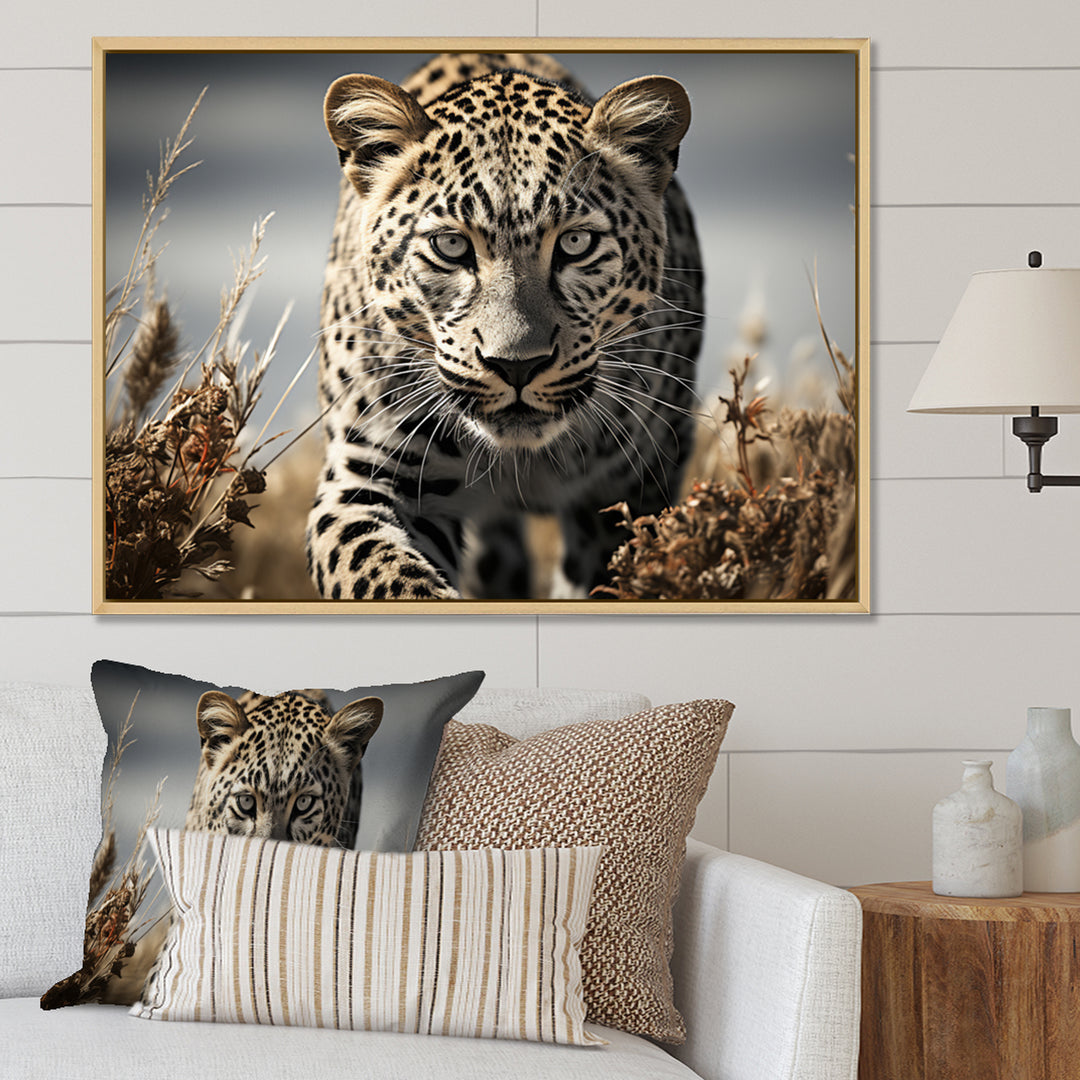 Sleek Cheetah Portrait - Cheetah Framed Canvas Art