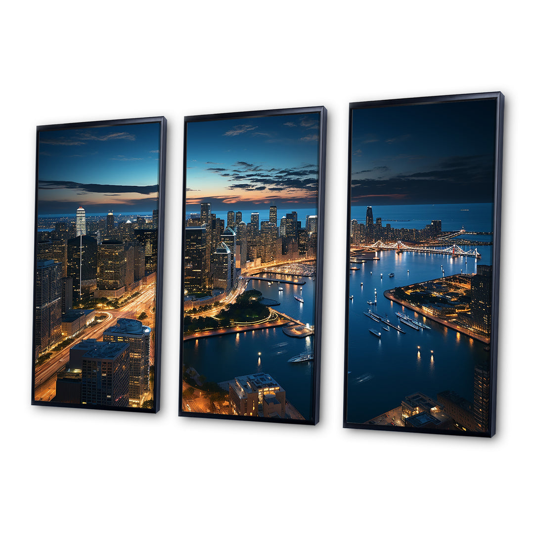 Chicago Beautiful Cityscape I - 3-Piece Canvas Wall Art