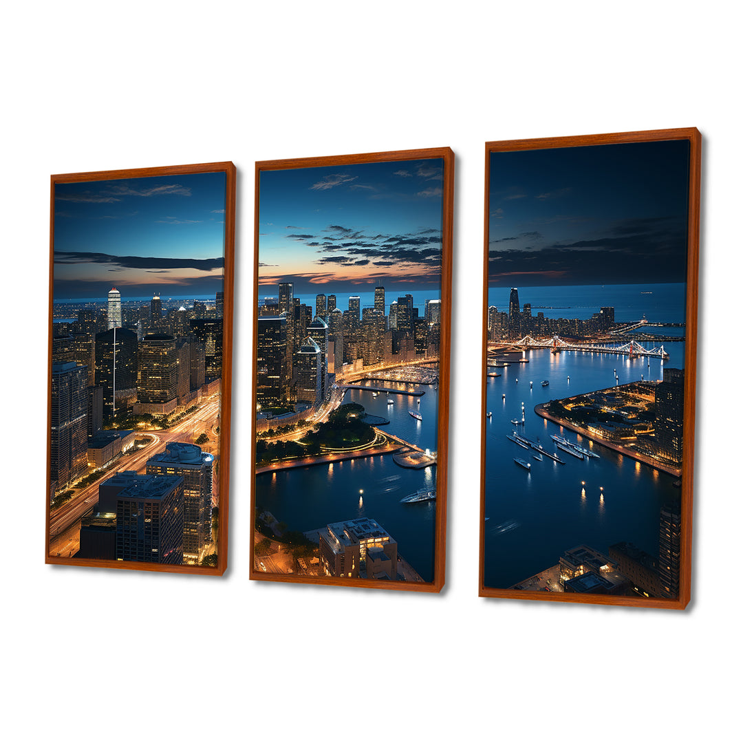 Chicago Beautiful Cityscape I - 3-Piece Canvas Wall Art