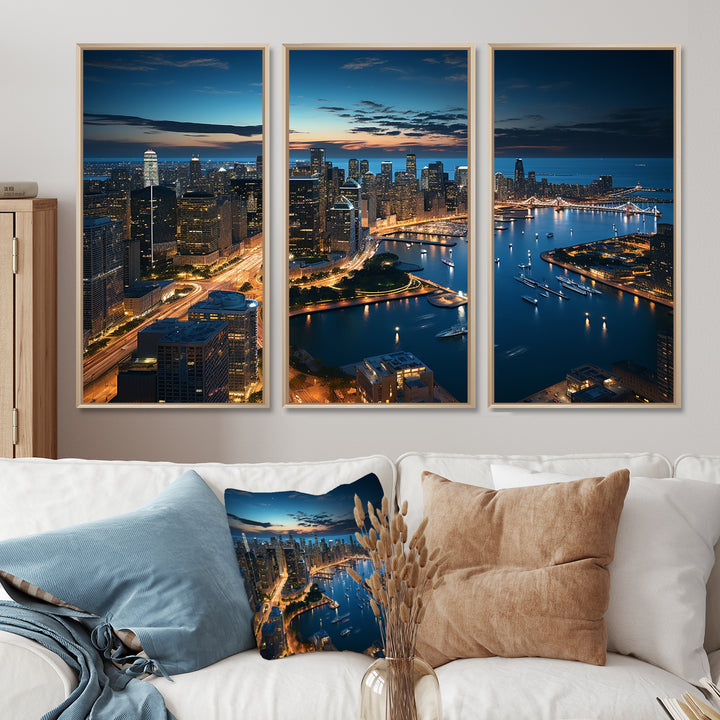 Chicago Beautiful Cityscape I - 3-Piece Canvas Wall Art