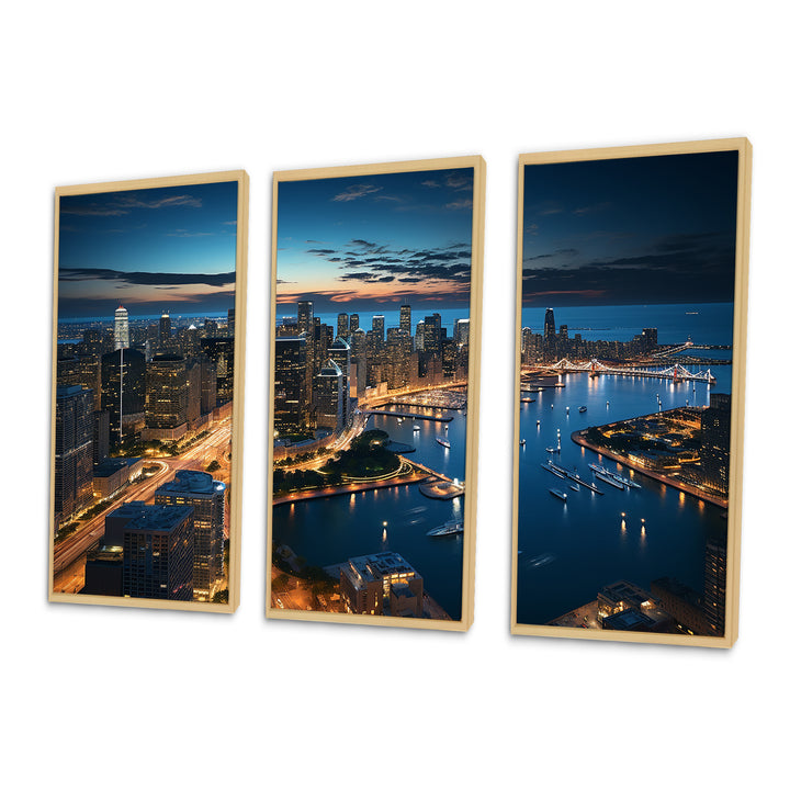 Chicago Beautiful Cityscape I - 3-Piece Canvas Wall Art