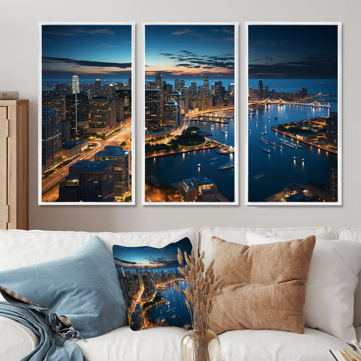 Chicago Beautiful Cityscape I - 3-Piece Canvas Wall Art