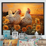 Loving Chicken At Sunset - Chicken Large Canvas Wall Art