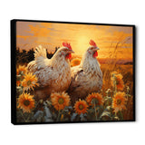 Loving Chicken At Sunset - Chicken Large Canvas Wall Art
